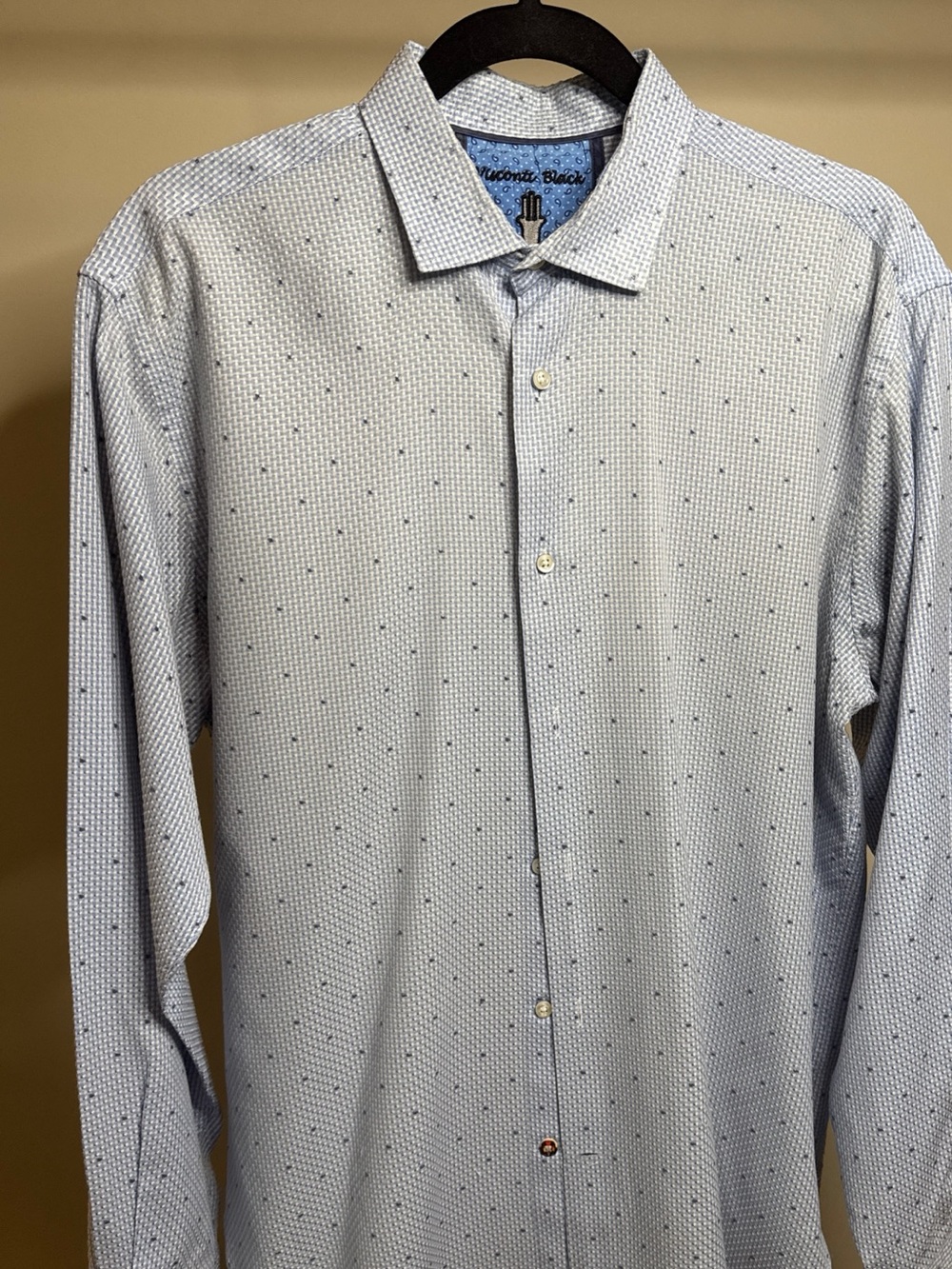 Modern Fit Light Blue Dress Shirt with Micro Dot Pattern